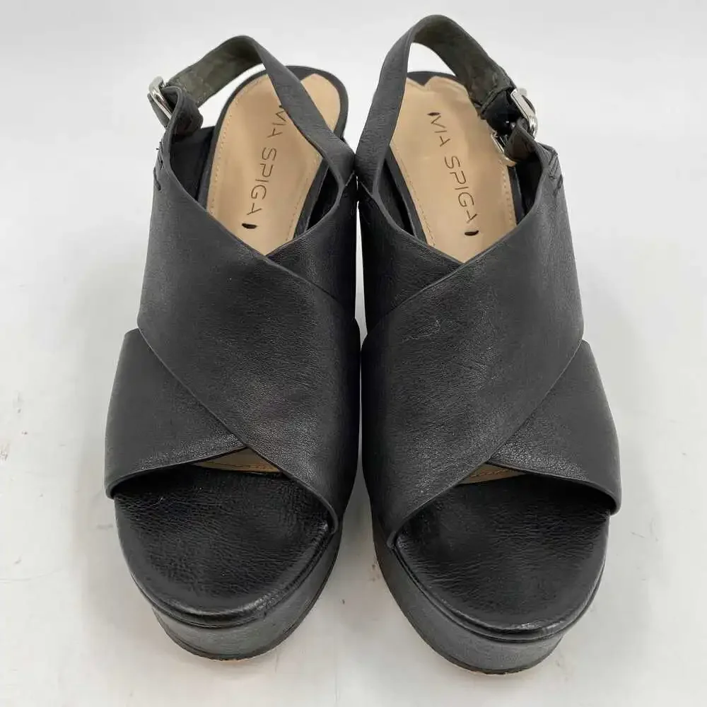 Via Spiga Black Leather Wedges | Size 8 - Ultra-High Heel Style